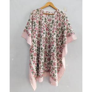 ชุดเดรสผ้าฝ้ายทำมือสไตล์โบฮีเมียน พิมพ์ลายบล็อก  ชุดคลุมชายหาดทรงหลวม เสื้อคลุมลำลองสำหรับฤดูร้อน เหมาะสำหรับใส่ไปเที่ยวทะเลสำหรับผู้หญิง - Product Image 3