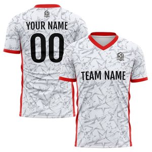 เสื้อฟุตบอลแบบกำหนดเอง คอวี แขนสั้น พิมพ์ลายแบบระเหิด ระบายอากาศได้ดี โพลีเอสเตอร์ 100% ชื่อทีม เบอร์ผู้เล่น ผู้ใหญ่ ใส่ได้ทั้งชายและหญิง - Product Image 1