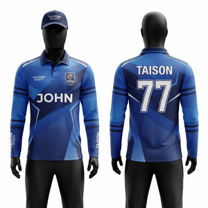 Maillot de cricket pour homme 240 GSM 100% polyester respirant antibactérien anti-UV imprimé par transfert thermique avec logo personnalisé à manches courtes - Product Image 1