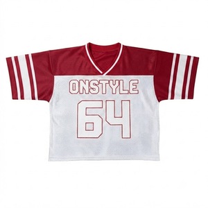 Urban <b>Red</b> White Mesh Football Jersey Vintage Athletic Sportwear V Neck Crop <b>Top</b> Casual Streetwear Activewear Practice Tee - Product Image 4