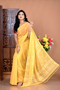 Sari en coton jaune avec chemisier rouge, tenue traditionnelle indienne pour femme, décontracté, longueur au sol, toutes saisons, séchage rapide, extensible, sans plis - Product Image 3