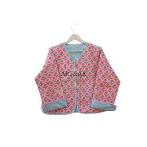 Veste matelassée en tricot à imprimé floral en coton, style bohème, vintage, pour femmes, pour le bureau, le collège, respirante, écologique, 100% - Product Image 1