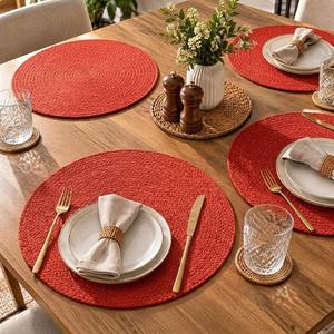 Mantel Redondo Trenzado de Algodón Rojo para Mesa de Comedor, Decoración para Mesa de Cocina - Product Image 6
