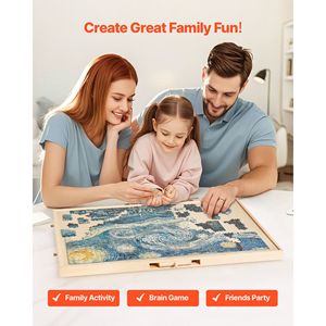 Plateau de puzzle rotatif portable de 1500 pièces avec 5 tiroirs, couvercle 34x25 pouces, accessoires de puzzle en bois - Product Image 3