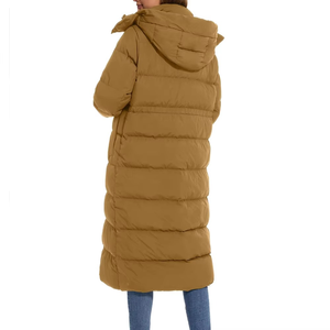 Abrigos de plumón para mujer, chaqueta larga acolchada, chaquetas de invierno, abrigos cálidos de moda para exteriores, abrigo largo con cremallera y capucha - Product Image 3