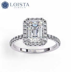 Anillo de compromiso LOISTA con diamante de corte esmeralda, diamantes naturales de platino, joyería clásica para mujer con certificado GIA - Product Image 2