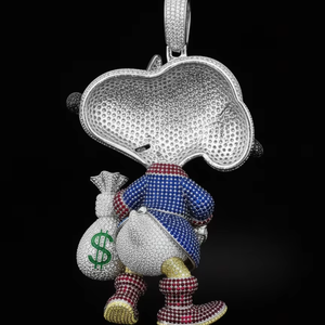 Pendentif personnalisé en forme de canard riche serti de diamants, fabriqué à la main en or blanc 925 avec micro-pavé multicolore - Product Image 2