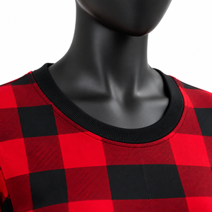 Ensemble pyjama homme en polyester doux imprimé à carreaux rouges et noirs pour l'automne, haut à manches longues col rond et pantalon de jogging, vêtements de nuit - Product Image 5
