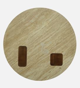 Table basse contemporaine de forme ronde avec base en bois et plateau en travertin pour salon - Product Image 6