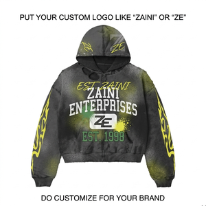 Sudadera con Capucha para Hombre, Lavado Ácido, 350 GSM, Algodón Grueso, Felpa Francesa, Ecológica, Transpirable, Negra Neón, Impresión por Sublimación Personalizada - Product Image 1