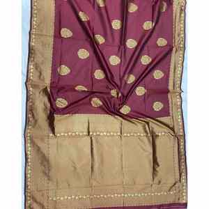 DESIGNER LICHI SOIE JAQUARD TRAVAIL DE Tissage SAREE AVEC BLOUSE NON COUSÉE MARRON - Product Image 3
