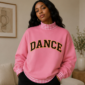 Sweat-shirt vintage à col montant pour femme en molleton de coton épais de haute qualité, jaune à carreaux, avec bordure contrastante et épaules tombantes - Product Image 1