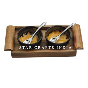 Cuenco impreso esmaltado, vajilla, bandeja de madera para servir con Juego de 2 cuencos y Juego de 2 cucharas, fiambrera, juegos de utensilios de cocina - Product Image 1