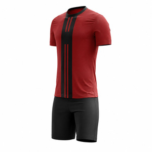 Ensemble short et maillot de handball personnalisé pour homme, rouge et noir, color-block, sublimé, 100 % polyester, anti-humidité, taille élastique - Product Image 4