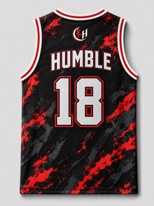 Maillot de basketball Fly Humble pour homme, sans manches, en mesh sublimé, noir et rouge, numéro 18, col rond, coupe classique, ajustable - Product Image 6