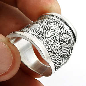Ethnic Style Antique Silver <b>Rings</b> Crafted From 925 Sterling Silver Handmade Wide Band Design <b>Rings</b> Available At Affordable Price - Product Image 3
