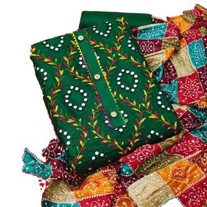 Material de disfraces de algodón puro con un traje bandhani dupatta para mujer - Product Image 1