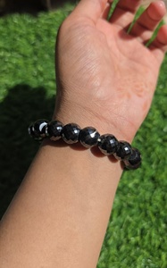 11.50 MM Black Moissanite Round Cut <b>Beads</b> <b>Bracelet</b> Hand Made AAA Cut - Product Image 2