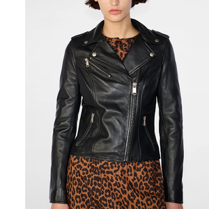 Women's Genuine <b>Leather</b> Moto Jacket Full Sleeve Zipper Closure Turn-down Collar Autumn Style - Product Image 6