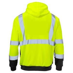 Sweat à capuche réfléchissant de sécurité haute visibilité ANSI Classe 1, imperméable, avec fermeture éclair, doublure polaire, cordons de serrage et bandes réfléchissantes de haute qualité - Product Image 2