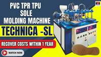 TECHNICA-S Machine de moulage de semelles TPR TPU PVC neuve, contrôlée par PLC, moteur puissant, production de 3000 paires par jour, 440V, serrage 50-125 tonnes