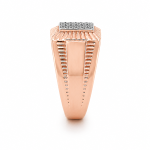 <b>Mens</b> 18KT Rose Gold Square Micro Pave Cubic Zirconia Signet <b>Ring</b> Textured Statement Band Luxury Wedding Party Gift Jewelry - Product Image 3