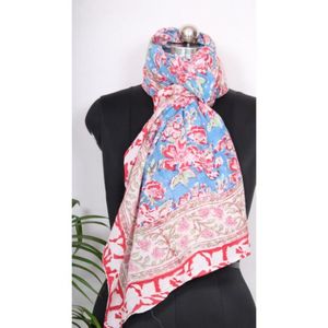 Pareo de Playa de Lujo Hecho a Mano en India para Mujer, Estampado a Bloque, Elegante Bufanda/Lenço Largo Liso de Algodón Puro Tejido para la Temporada de Verano - Product Image 4