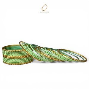 Juego de Brazaletes de Acero Inoxidable con Cristales Verdes para Niñas, Joyería India de Moda para Fiestas y Bodas, Exportación Global Premium - Product Image 1