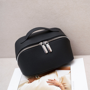 Bolsa de cosméticos de piel de vaca al por mayor, estilo sencillo, gran capacidad, neceser portátil de moda, bolsa de almacenamiento de cuero. - Product Image 4