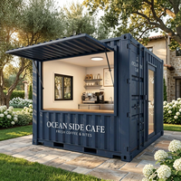 Kiosque de café en conteneur personnalisé, unité de bar modulaire préfabriquée avec comptoir en bois, évier en acier inoxydable, prêt à l'emploi