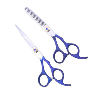 Blue Professional Hair Cutting <b>Shears</b> Stainless Steel Blade Thinning Scissors for Salon Use Right Handed <b>Long</b> <b>Handle</b> - Product Image 1