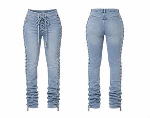 Jeans de Mujer, Corte Recto, Cintura Alta, con Cordones, Lavado Claro, Elegantes - Product Image 6