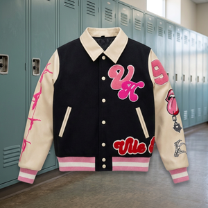 Veste universitaire Vilebrequin pour homme, noir et rose, avec logo brodé, style streetwear, coupe classique, col rabattu, pour l'automne - Product Image 3
