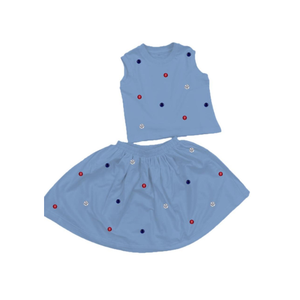 Listo para Enviar: Conjunto de Ropa de Verano para Niñas de 2 Piezas, Transpirable, de Algodón, con Parches Bordados de Lentejuelas, sin Mangas - Product Image 1