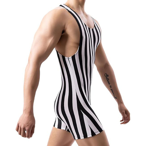 Black White Striped Seamless Wrestling Singlet One Piece Tank Top <b>Athletic</b> Wear Stretch Fit - Product Image 3