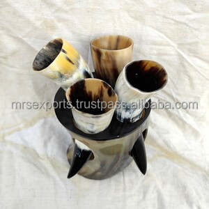 Cuernos de búfalo/buey indio Natural 100% de alta calidad, juego de cuernos para beber vikingo de 4 piezas, lámpara de sal de concha cruda M R S EXPORTS - Product Image 3