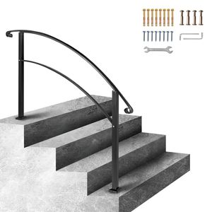 Kit di Installazione Corrimano a 4 Gradini Nero Opaco in Ferro Battuto per Esterni, Compatibile con Gradini da 1/4, Dispositivi di Assistenza - Product Image 6