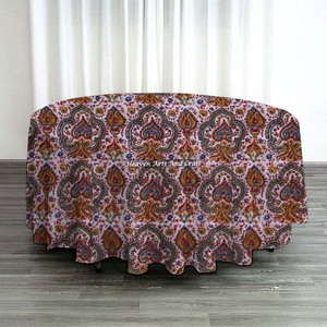New 100% Cotton Hand Block Printed <b>Tablecloth</b> Custom Size Round/<b>Square</b> Banquet Cloth with Woven Fabric Technique for Weddings - Product Image 1