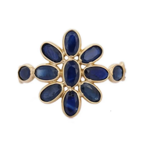 18K Yellow Gold Floral Sapphire Ring with Micro Insert Setting - Product Image 1