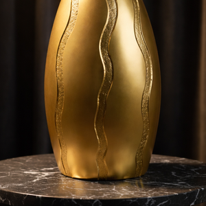 Luxury Textured Gold Metal <b>Flower</b> Vase Elegant Handcrafted Wave Pattern Modern Home Decor Table Centerpiece <b>Single</b> Unit Only - Product Image 6