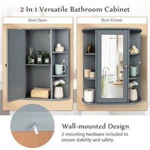 Armadietto da Parete Grigio per Specchi da Bagno - Product Image 4