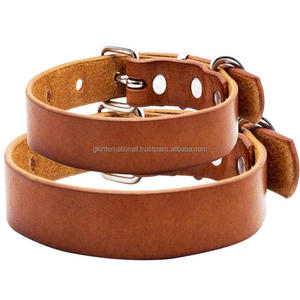 Venta al por mayor de accesorios para mascotas de lujo de doble grosor de cuero tostado Collar de perro para perros medianos y grandes con herrajes de níquel - Product Image 6