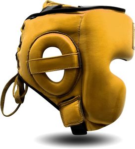 Casque de boxe en cuir PU jaune et noir, protection sportive, taille adulte, unisexe, couleur unie, fermeture à boucle - Product Image 4