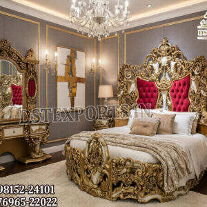 Ensemble de meubles de chambre à coucher sculptés noir et or, style baroque, lit king size en bois fait main, le plus vendu, en promotion aux États-Unis - Product Image 3