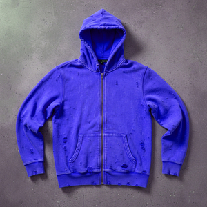 Ensemble de survêtement de luxe personnalisé pour homme avec strass, comprenant un sweat à capuche et un pantalon de jogging à manches longues et fermeture éclair intégrale, effet délavé soleil - Product Image 3