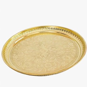 Luxury Gold Serving Tray Embossed Floral Round Metal Platter Wedding <b>Decor</b> Hotel Table Centerpiece Display Plate Home <b>Decor</b> - Product Image 1