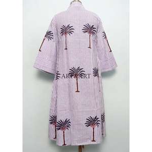 Robe maxi ample pour femme, légère, écologique, en coton respirant et lavable, imprimé palmiers, élégante, col en V, manches 3/4 - Product Image 6