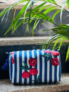 Vintage Bohemian Embroidered Cotton <b>Makeup</b> <b>Case</b> Water Resistant Zipper Handled Eco-Friendly Travel for Pouch Rajasthan Veer - Product Image 2