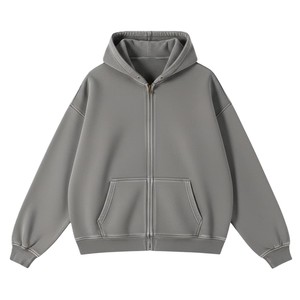 Men's Oversized Hooded Zip-Up Fleece Sweatshirt Solid Color Pocket Design Casual Autumn Wear Anti-Pilling Washed Knitted - Product Image 3