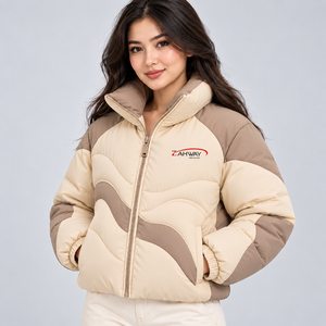 Chaqueta Acolchada de Moda para Mujer, Abrigo de Invierno Cálido con Cierre Completo, Cuello Alto, Ropa Exterior Informal con Logotipo Personalizado - Product Image 3